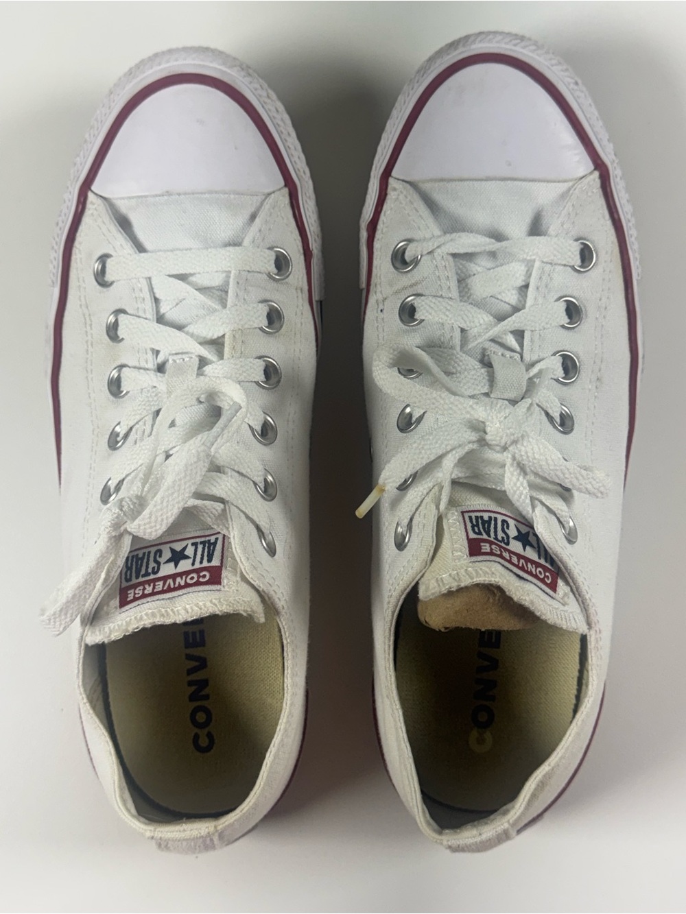 Converse White Canvas Low Tops with Burgundy Trim - Picture 6 of 9